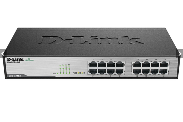 DGS-1016D/B /// 16-port 10/100/1000Base-T Unmanaged  Green Desktop Gigabit Switch (rackmountable) UK plug