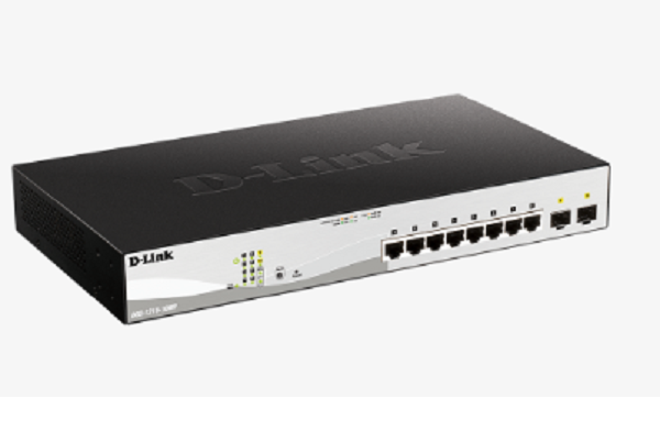 DGS-1210-10MP ///8-ports 10/100/1000Base-T PoE + 2 SFP ports Smart Switch, 130W PoE Power budget.  (802.3af/802.3at support)