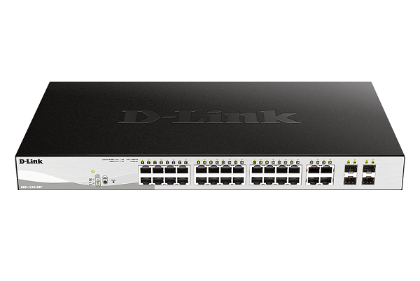 DGS-1210-28P ///24-Port 10/100/1000BaseT PoE + 4 Combo 1000BaseT/SFP ports Web Smart Switch, 193W PoE budget. (802.3af/802.3at support)