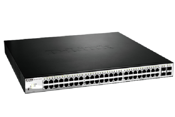 DGS-1210-52MP ///48-Port 10/100/1000BaseT PoE + 4 Combo 1000BaseT/SFP ports Web Smart Switch, 370W PoE budget. (802.3af/802.3at support)