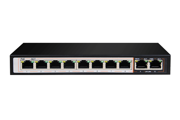 DGS-F1010P-E/E///10-port 10/100/1000Base-T Unmanaged Long Range 250m PoE+ Surveillance Switch with 8 PoE ports, 96W PoE Power budget  (EU Plug)