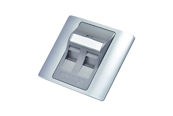 IP-FPABS2P///Faceplate, 86 X 86  Angled British Shutter,  Silver, w/label & icon