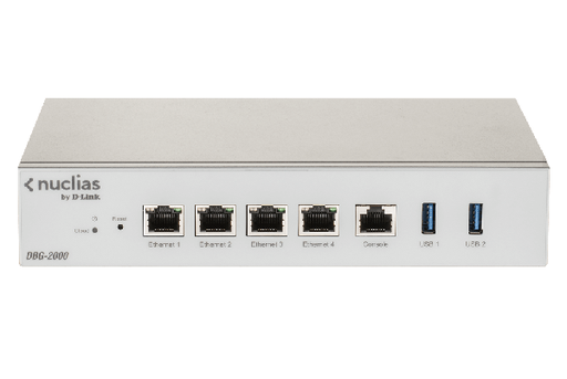 DBG-2000 ///Nuclias Cloud Business Gateway, 4 configurable Gigabit ports (LAN/WAN/DMZ), 2 x USB 3.0, Firewall, Intrusion-Prevention, Application Control, Web Content Filtering, IPsec/PPTP/L2TP/OpenVPN, WAN load-balancing, Captive Portal, FOTA