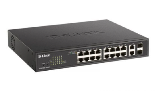 DGS-1100-18PV2 ///16 Ports 10/100/1000Mbps PoE+ Smart Gigabit Switch with 2 combo 1000Base-T/ SFP ports, 130W PoE power budget