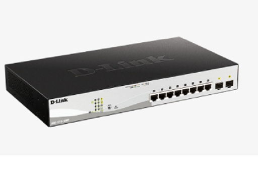 DGS-1210-10MP ///8-ports 10/100/1000Base-T PoE + 2 SFP ports Smart Switch, 130W PoE Power budget.  (802.3af/802.3at support)