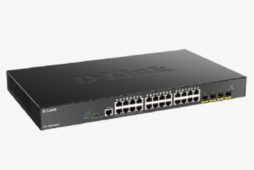 DGS-1250-28XMP  ///24 Ports 10/100/1000 Mbps PoE + 4 Ports 10G SFP+ Smart Managed Switch, 370W PoE budget. (802.3af/802.3at support), (EU/UK power plug)