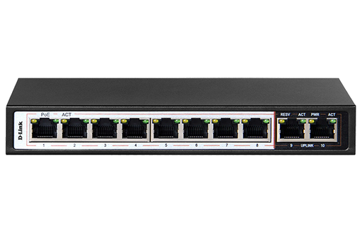 [DA1482] DES-F1010P-E/E///10-port 10/100Base-T Unmanaged Long Range 250m PoE+ Surveillance Switch with 8 PoE ports, 96W PoE Power budget  (EU Plug)