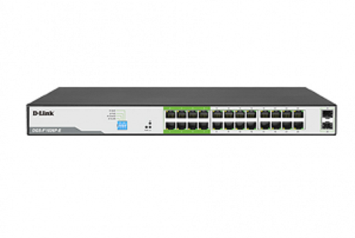 [DA1506] DGS-F1026P-E///26-port 10/100/1000Base-T Unmanaged Long Range 250m PoE+ Surveillance Switch with 24 PoE ports & 2 Gigabit SFP ports, 250W PoE Power budget,  (802.3af/802.3at support)  (UK/EU Plug)
