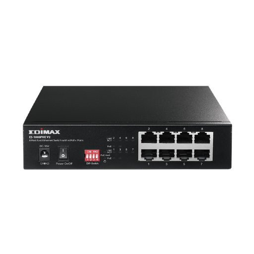 [ED0005] EDES-1008PHEV2-UK///EDIMAX-Long Range 8-Port Fast Ethernet Switch with 4 PoE+ Ports & DIP Switch