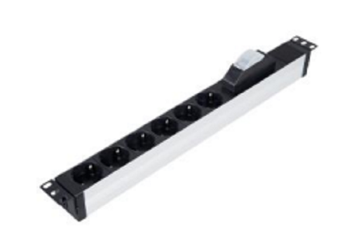 [LAN1074] LN-PRZ-SGT-1U6P-SC///6xDIN49440 socket schuko power strip, 19” 1U, aluminium housing, 1x16A cct breaker, 4000 Watt, 250V AC